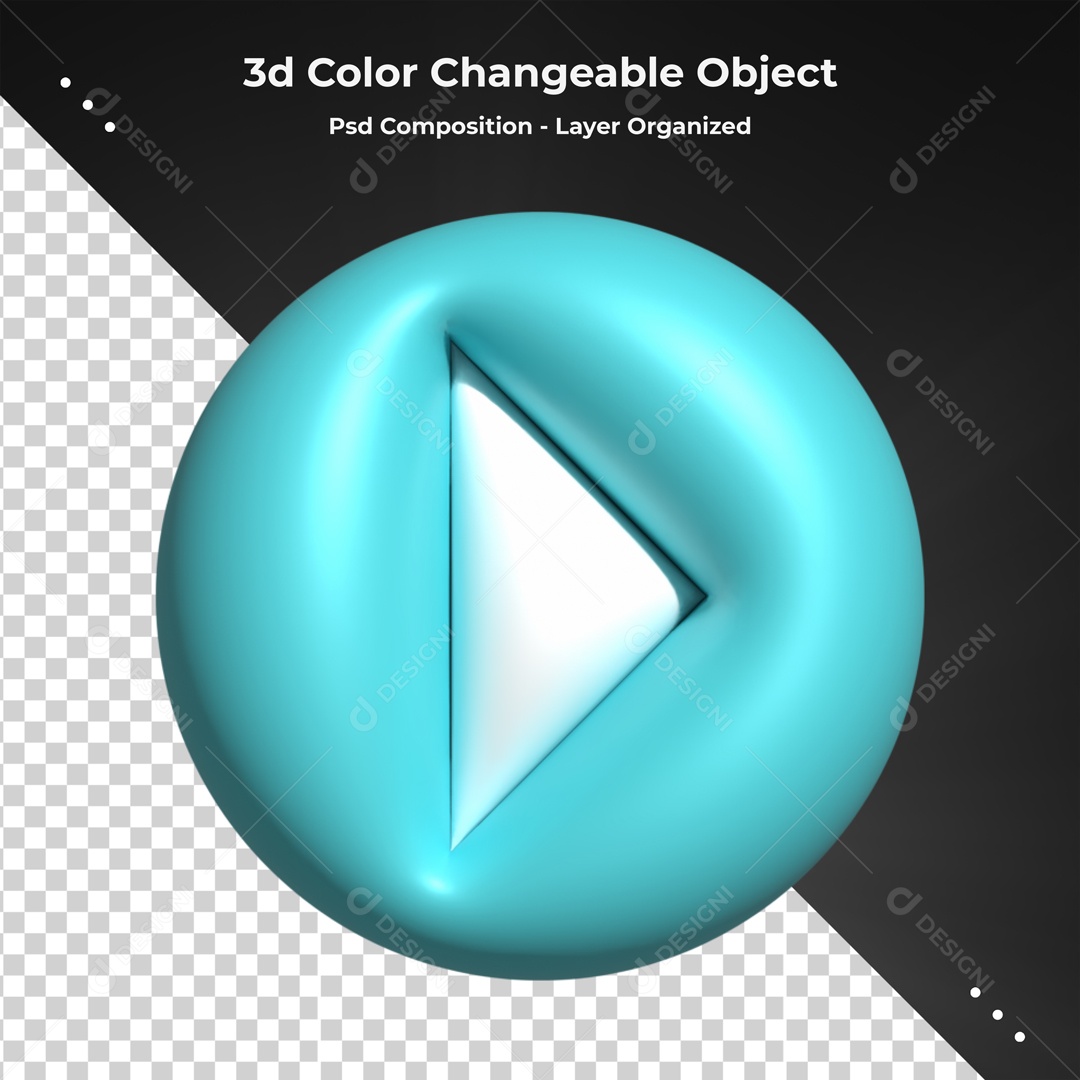 Ícone Azul De Botão Play Elemento 3D PSD