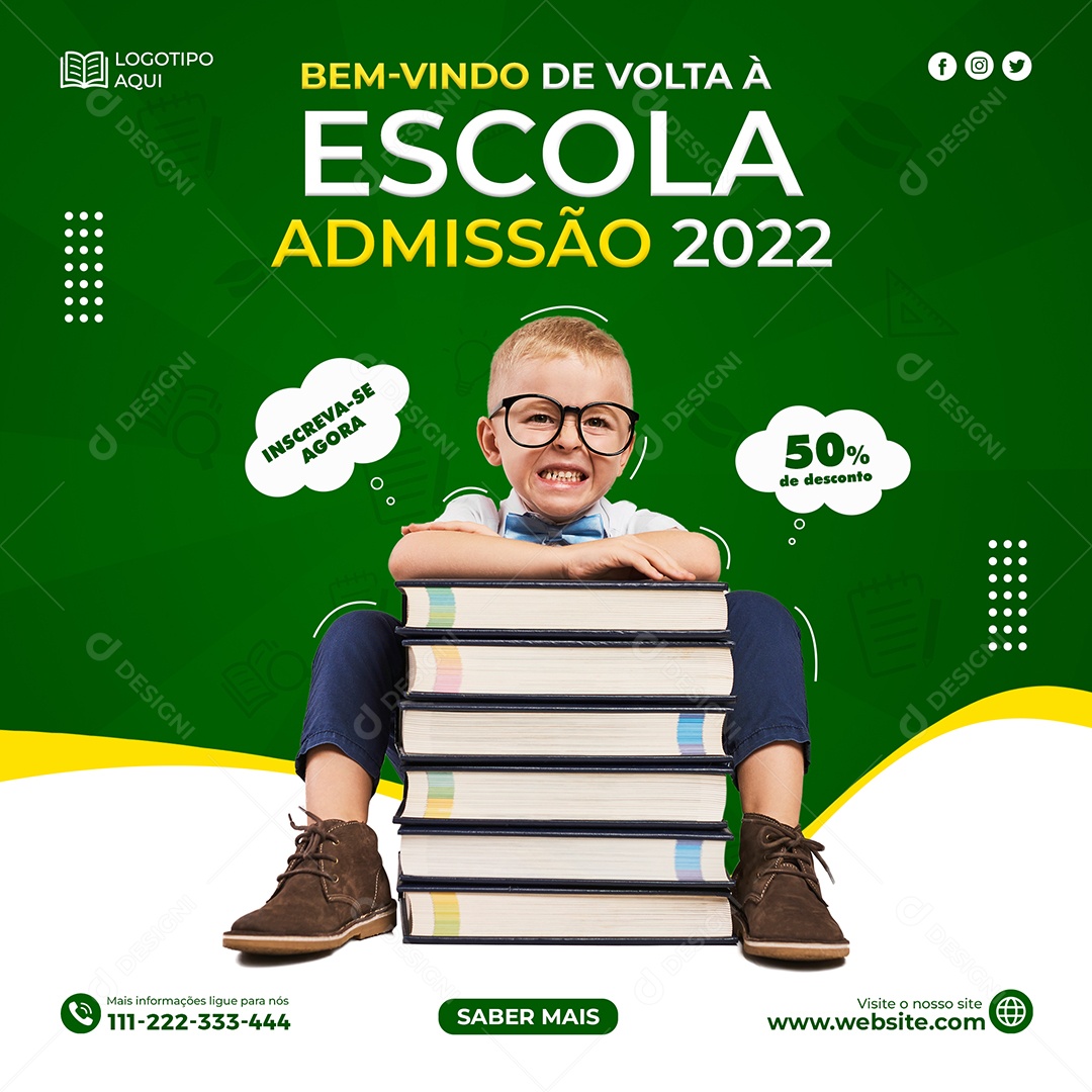 Bem Vindo de Volta à Escola Admissão 2022 Social Media PSD Editável