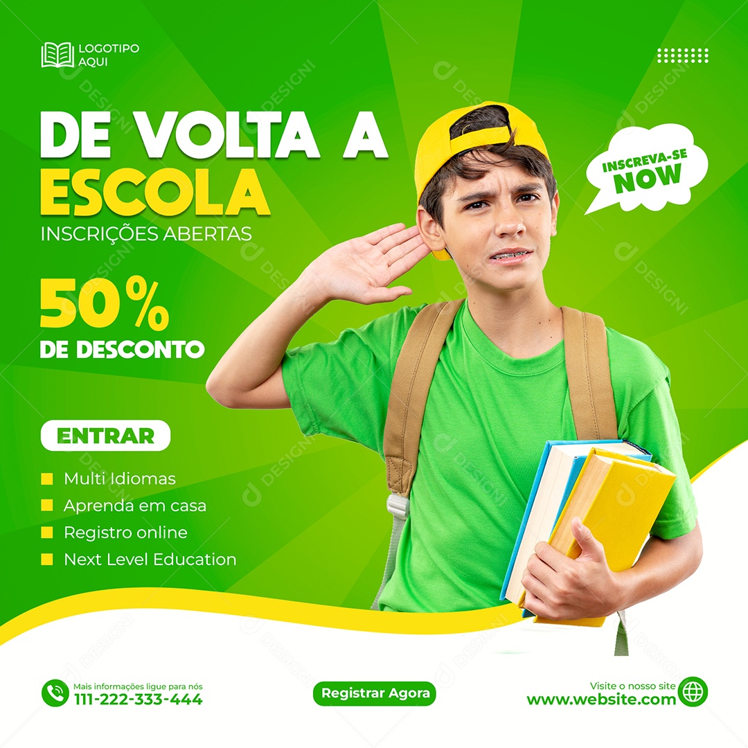 De Volta a Escola Inscrições Abertas Social Media PSD Editável