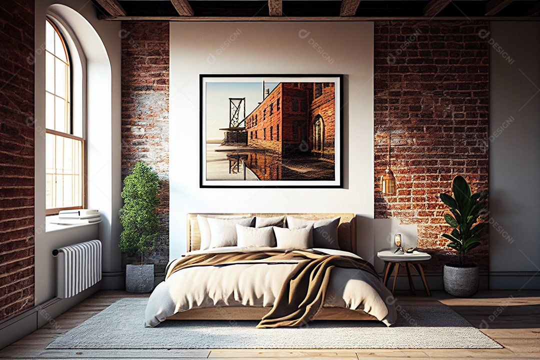 Decoração de quarto design de interiores para casa estilo moderno industrial gerado por IA