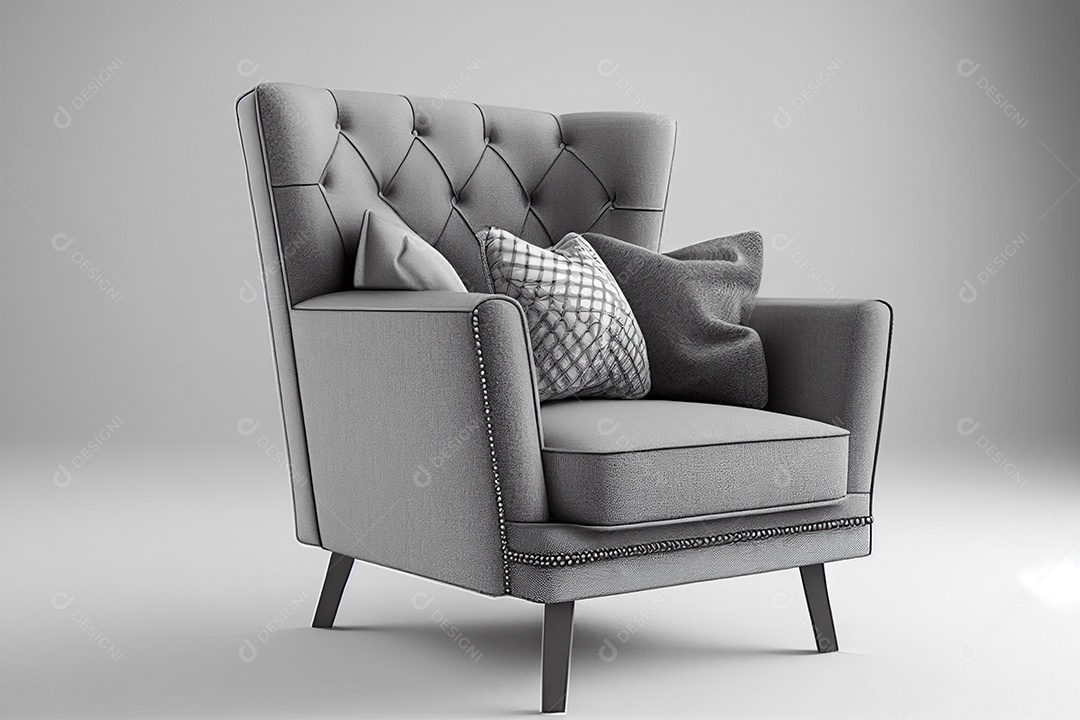 Bela poltrona cinza em abstrato branco gerado por IA