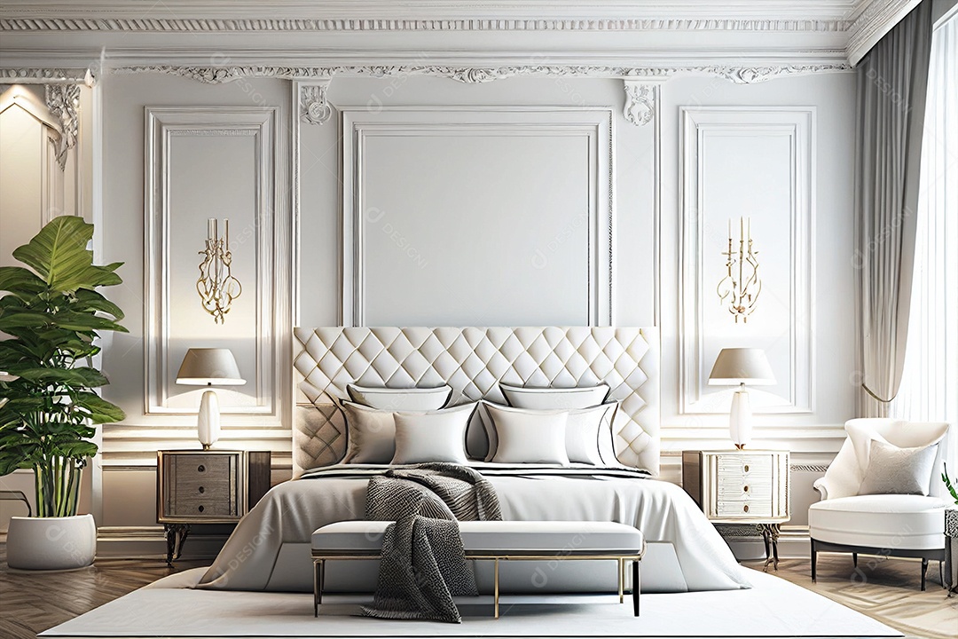 Decoração de quarto design de interiores para casa estilo industrial contemporâneo com obras de arte decoradas com material de vidro e metal  IA