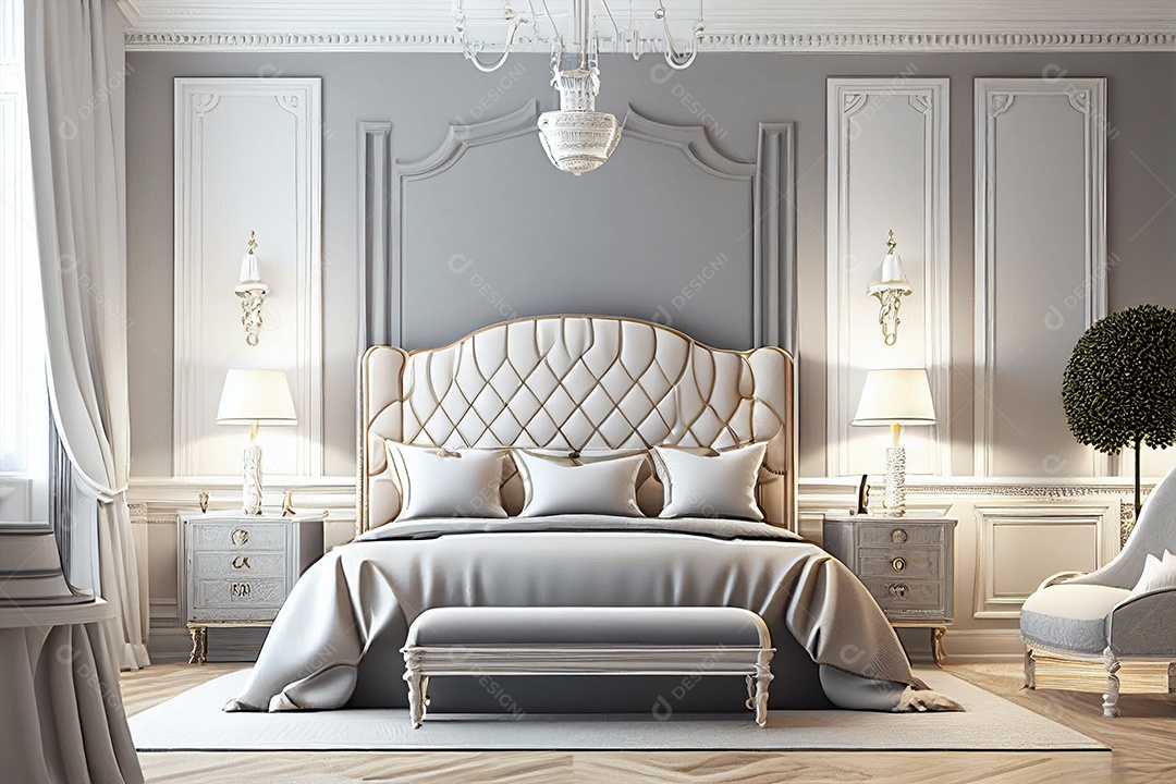 Decoração de quarto design de interiores para casa estilo industrial contemporâneo com obras de arte decoradas com material de vidro e metal  IA