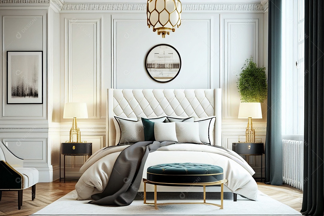 Decoração de quarto design de interiores para casa estilo industrial contemporâneo com obras de arte decoradas com material de vidro e metal  IA