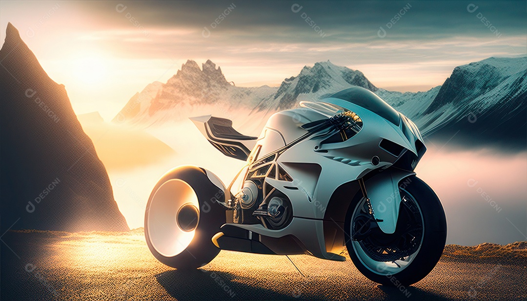 Moto esportiva sobre uma garagem.