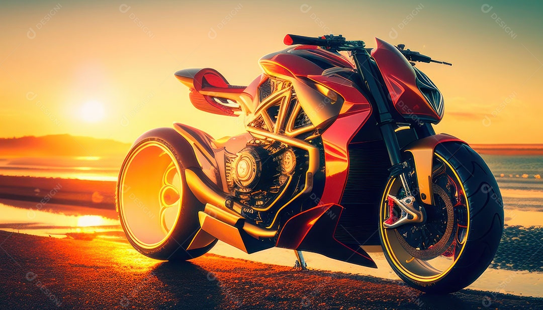 Moto esportiva sobre uma garagem.