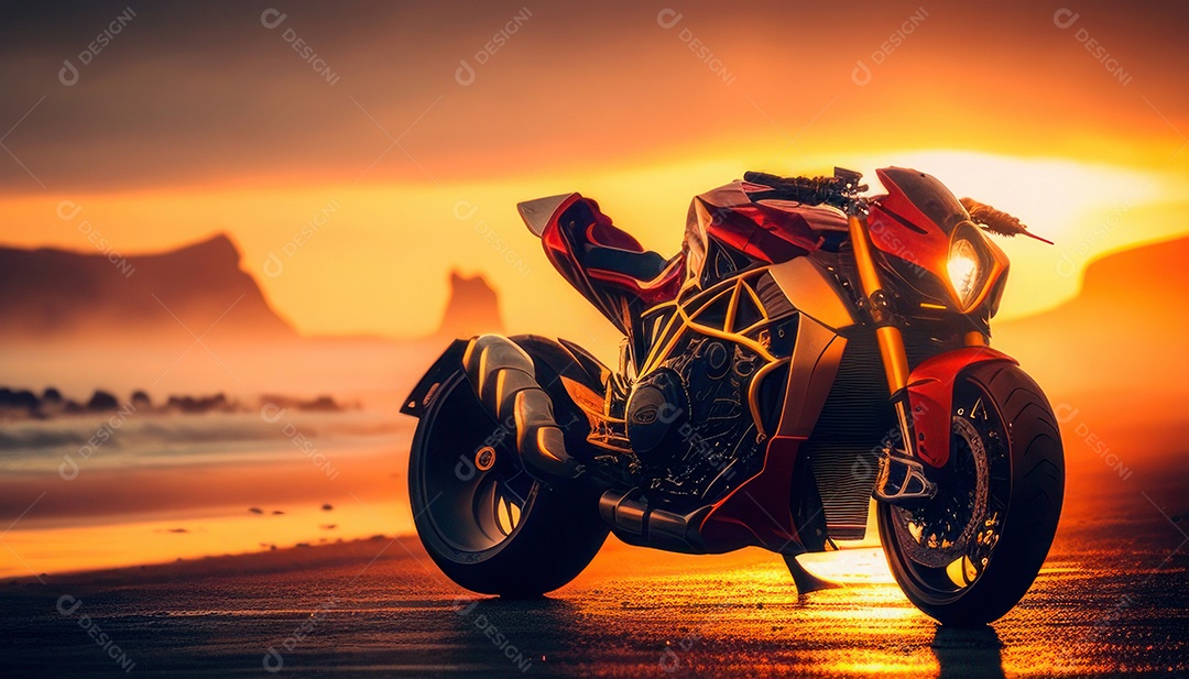 Moto esportiva sobre uma garagem.