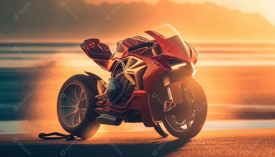 Moto esportiva sobre uma garagem.