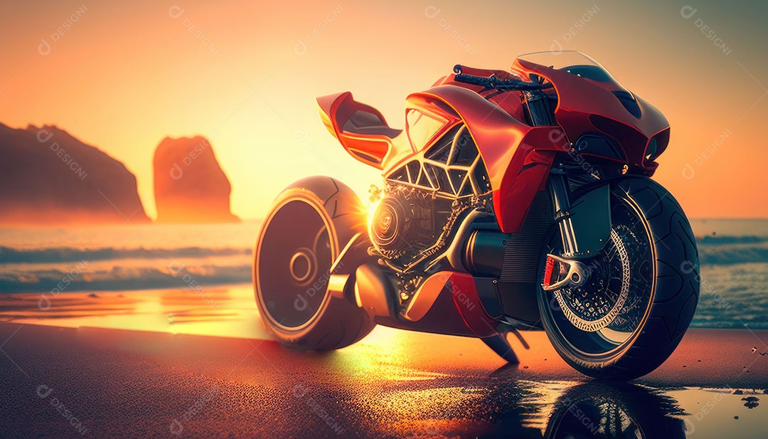 Moto esportiva sobre uma garagem.