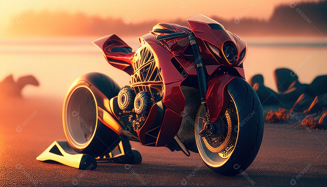 Moto esportiva sobre uma garagem.