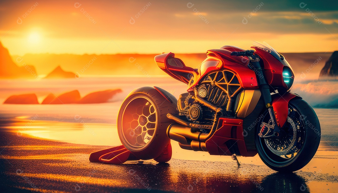 Moto esportiva sobre uma garagem.