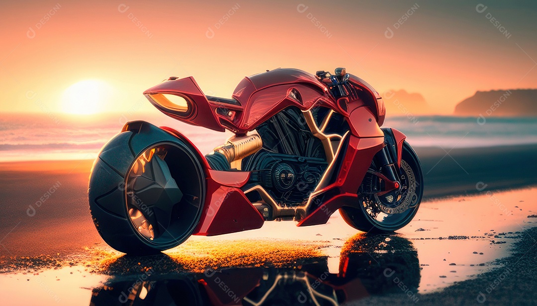 Moto esportiva sobre uma garagem.