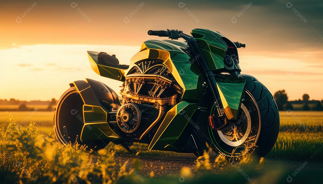 Moto esportiva sobre rua deserta.