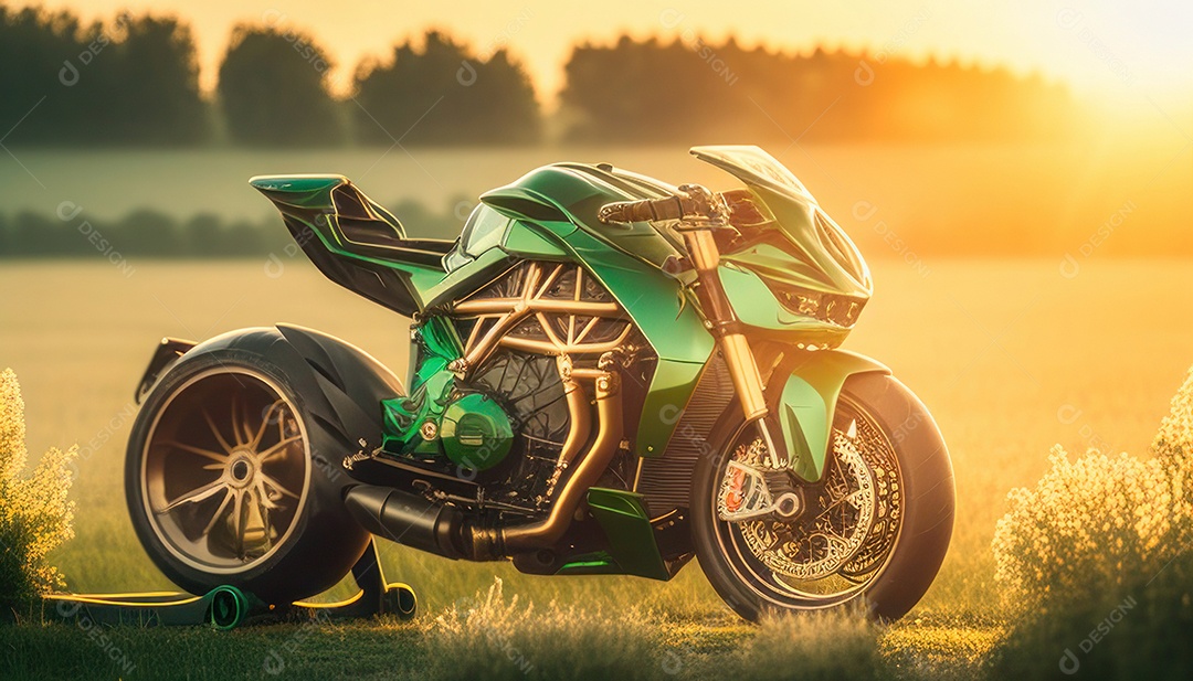 Moto esportiva sobre rua deserta.