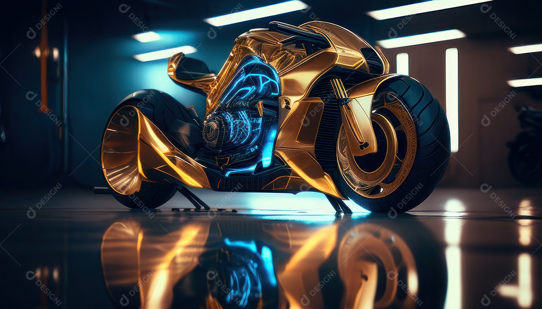 Moto esportiva sobre rua deserta.