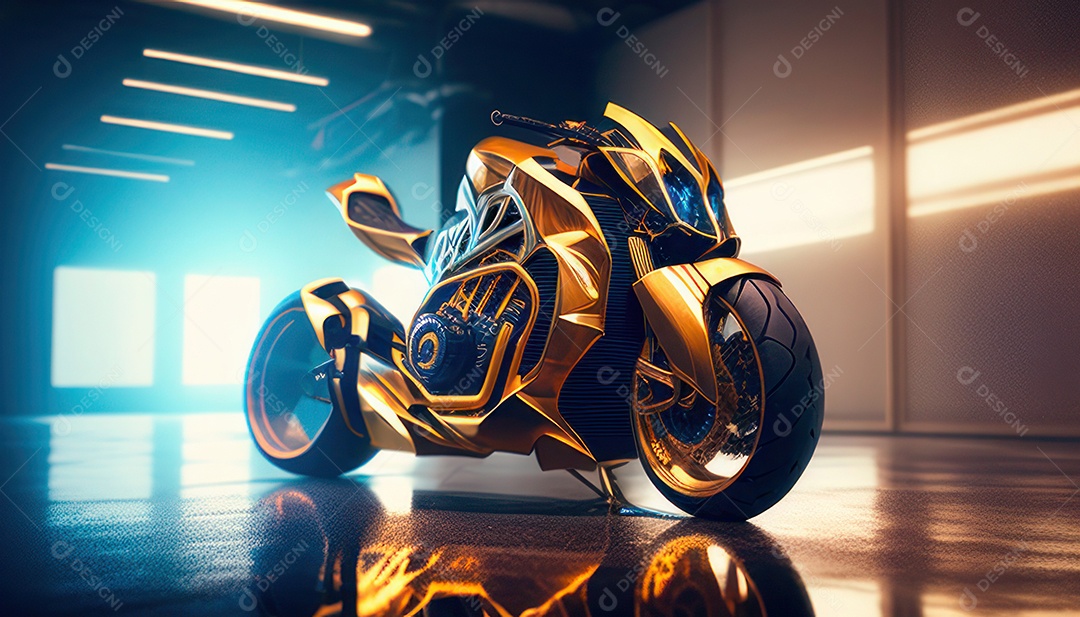 Moto esportiva sobre rua deserta.