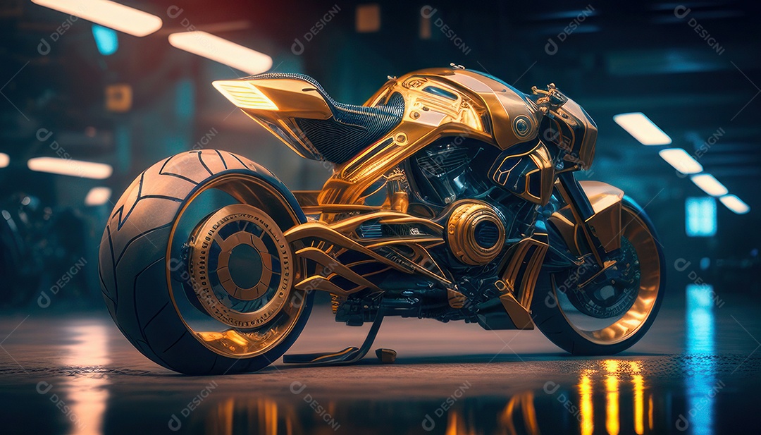 Moto esportiva sobre rua deserta.