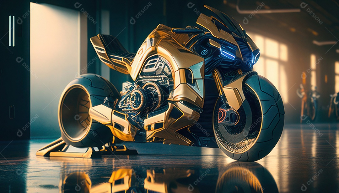 Moto esportiva sobre rua deserta.