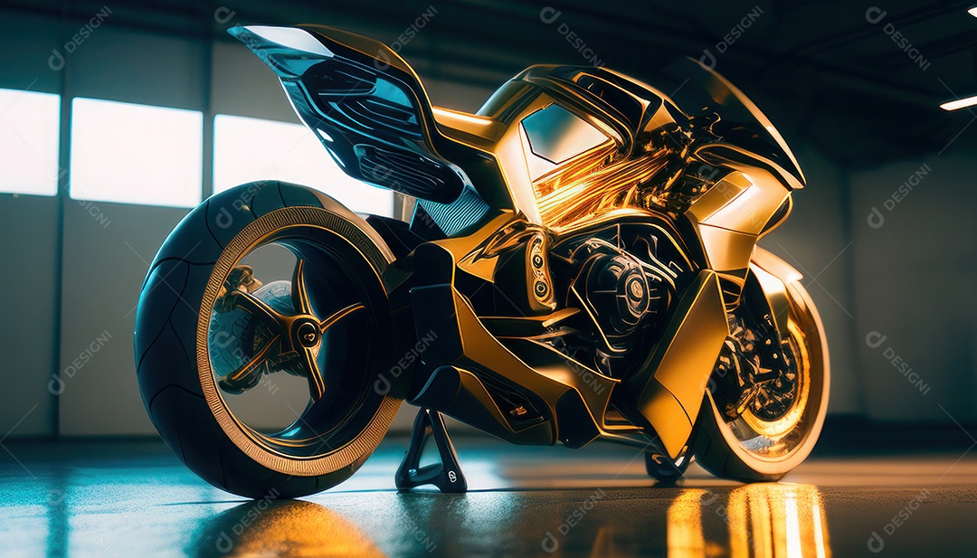 Moto esportiva sobre rua deserta.