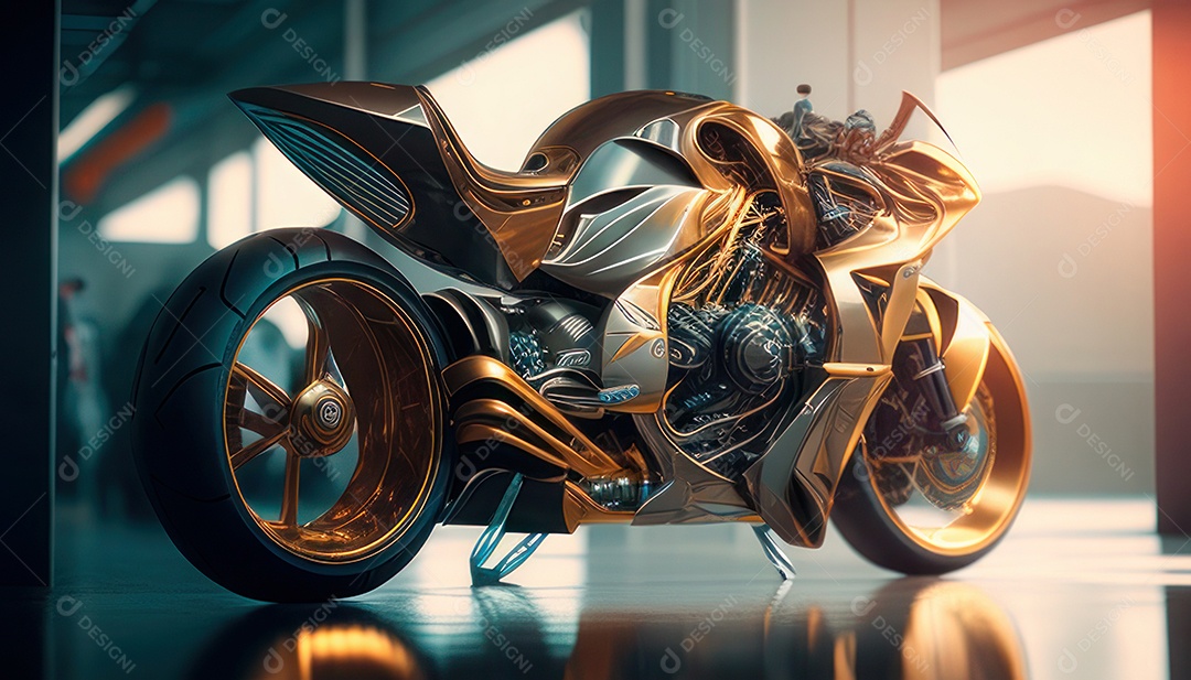 Moto esportiva sobre rua deserta.