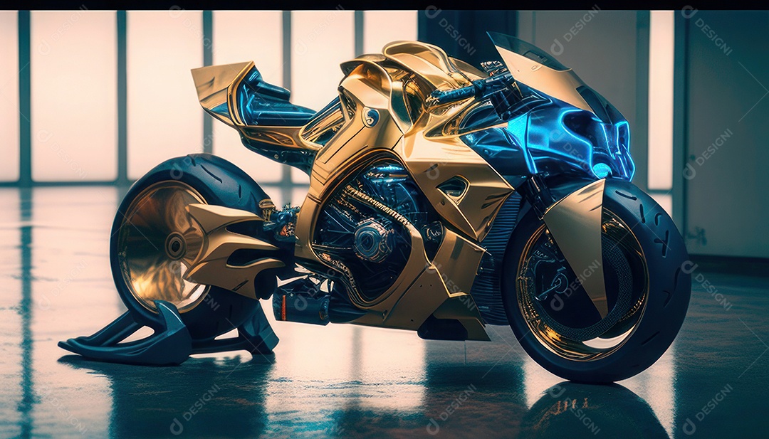 Moto esportiva sobre rua deserta.