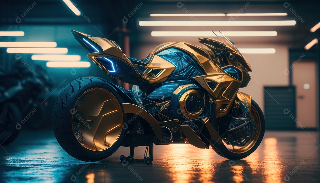 Moto esportiva sobre rua deserta.