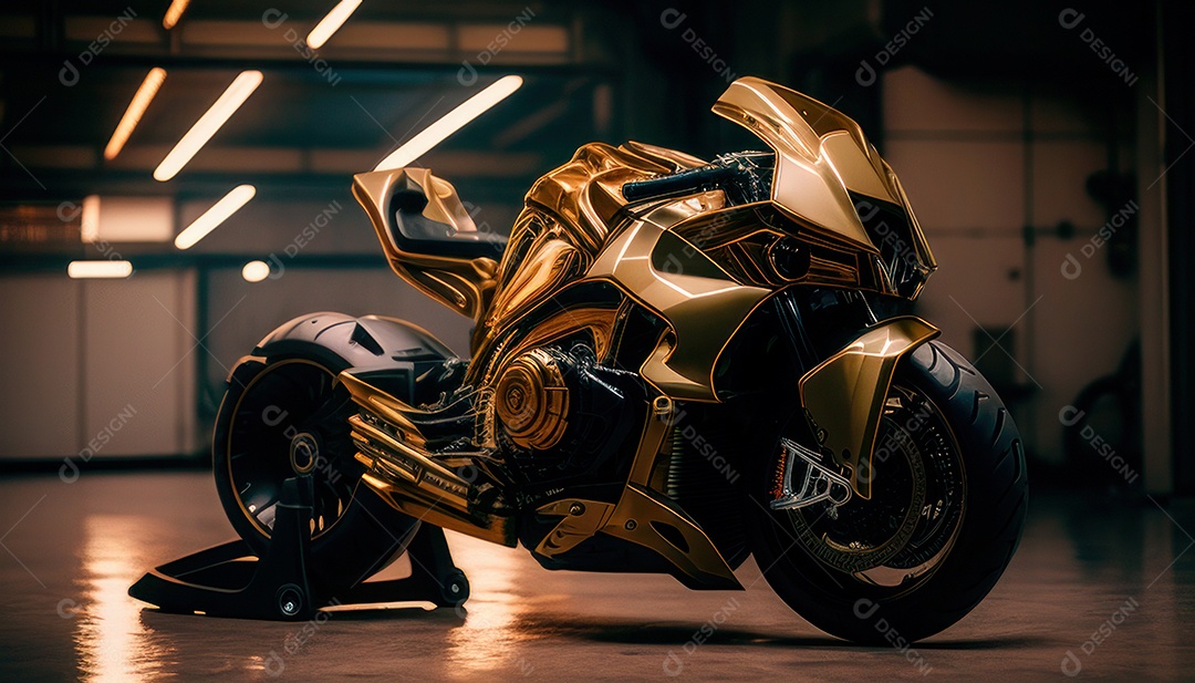 Moto esportiva sobre rua deserta.