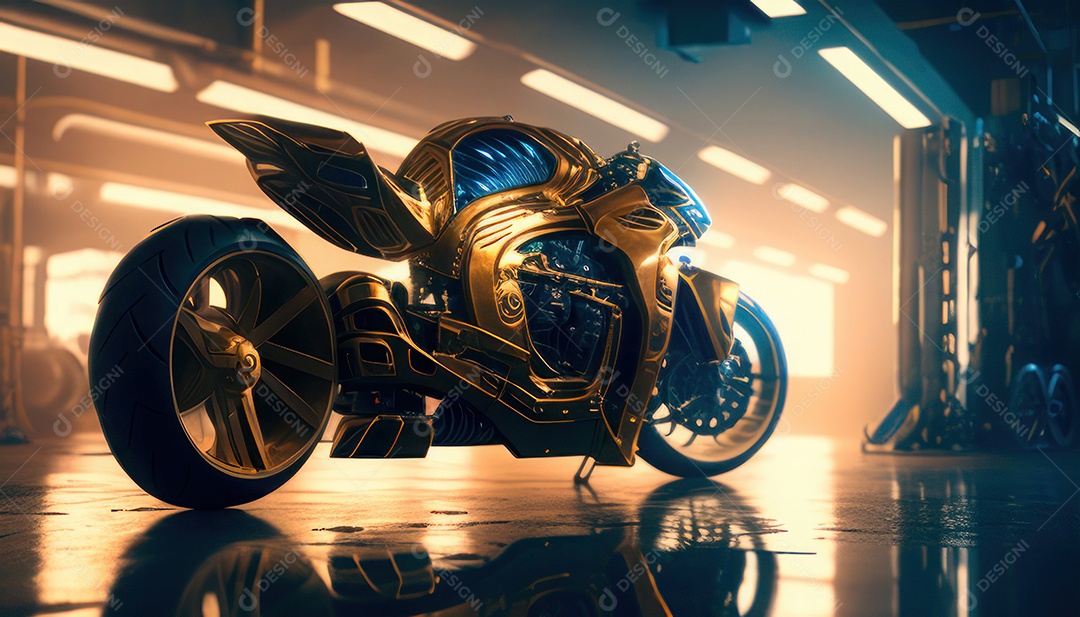 Moto esportiva sobre rua deserta.