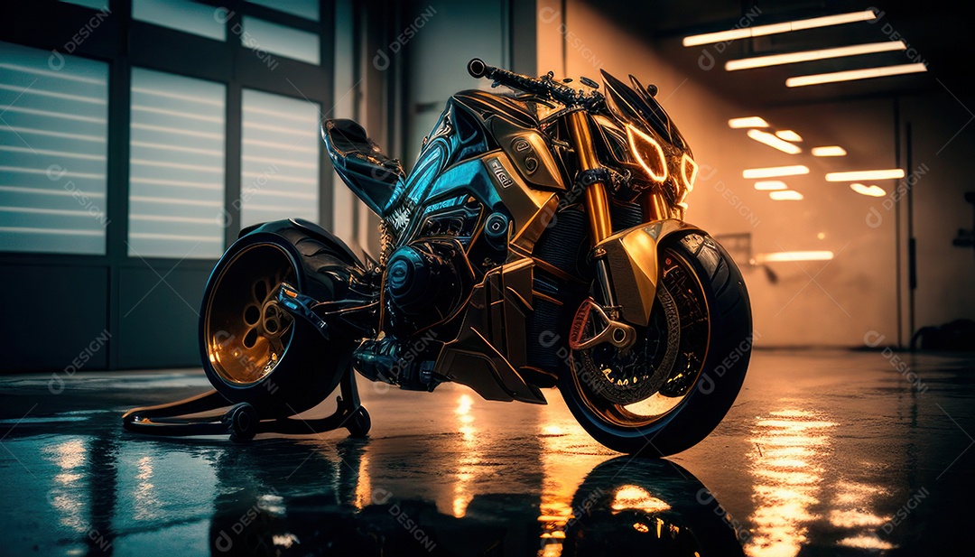 Moto esportiva sobre rua deserta.