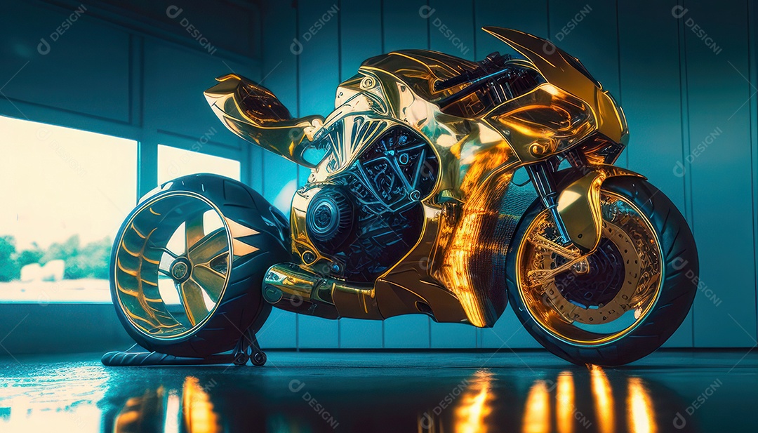 Moto esportiva sobre rua deserta.