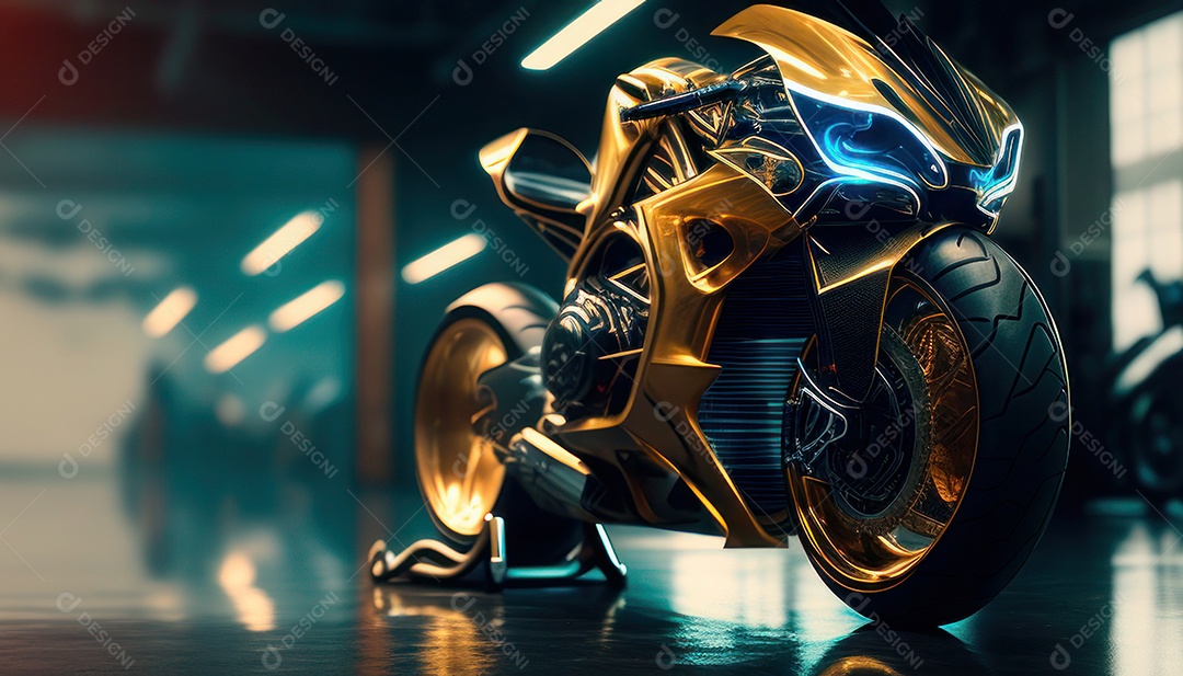 Moto esportiva sobre rua deserta.