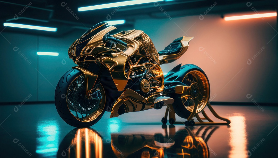 Moto esportiva sobre rua deserta.