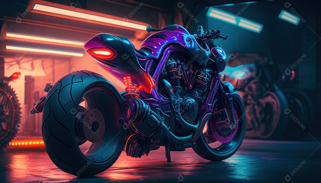 Moto esportiva sobre rua deserta.