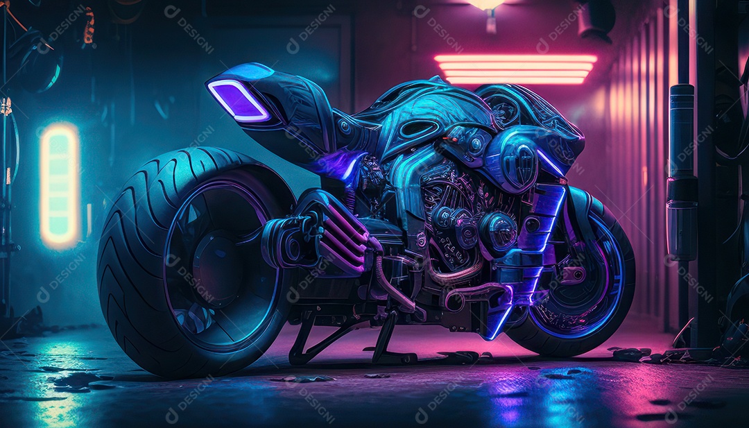 Moto esportiva sobre rua deserta.