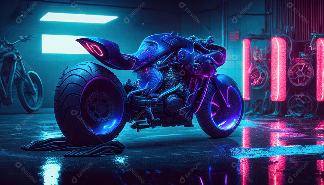 Moto esportiva sobre rua deserta.