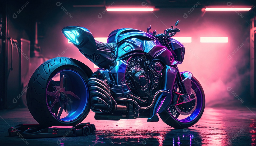 Moto esportiva sobre rua deserta.