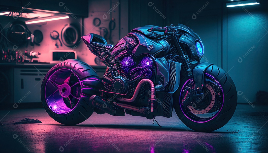 Moto esportiva sobre rua deserta.