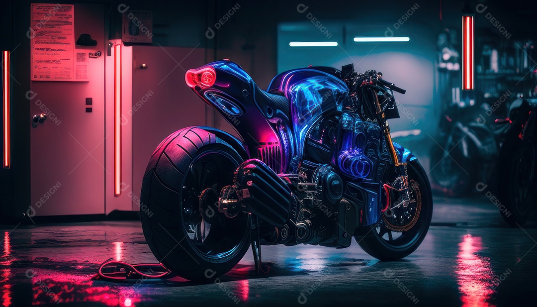 Moto esportiva sobre rua deserta.