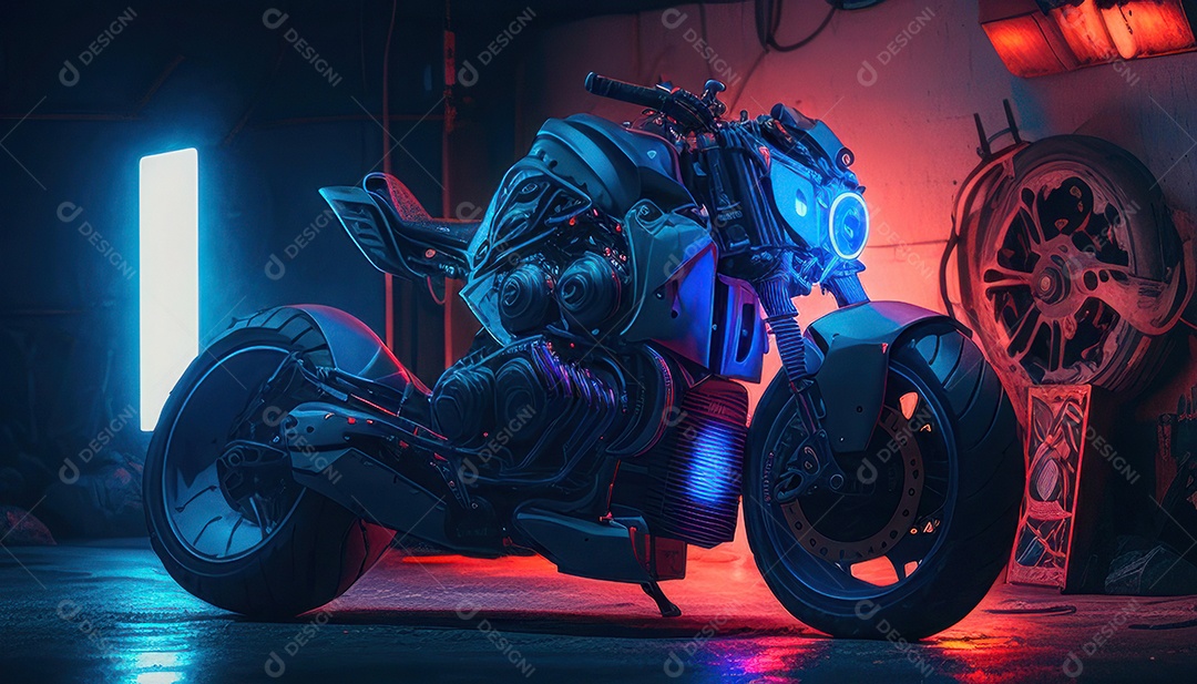 Moto esportiva sobre rua deserta.