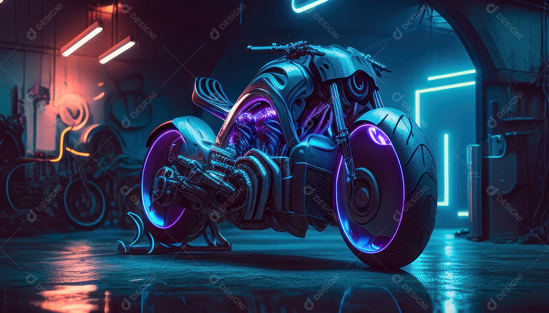 Moto esportiva sobre rua deserta.