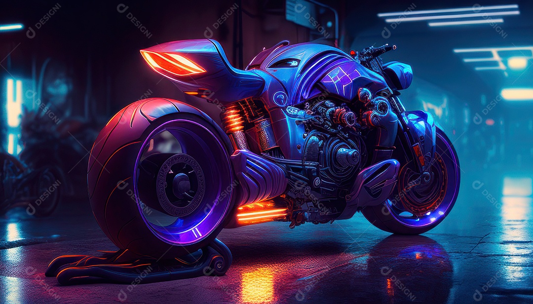 Moto esportiva sobre rua deserta.