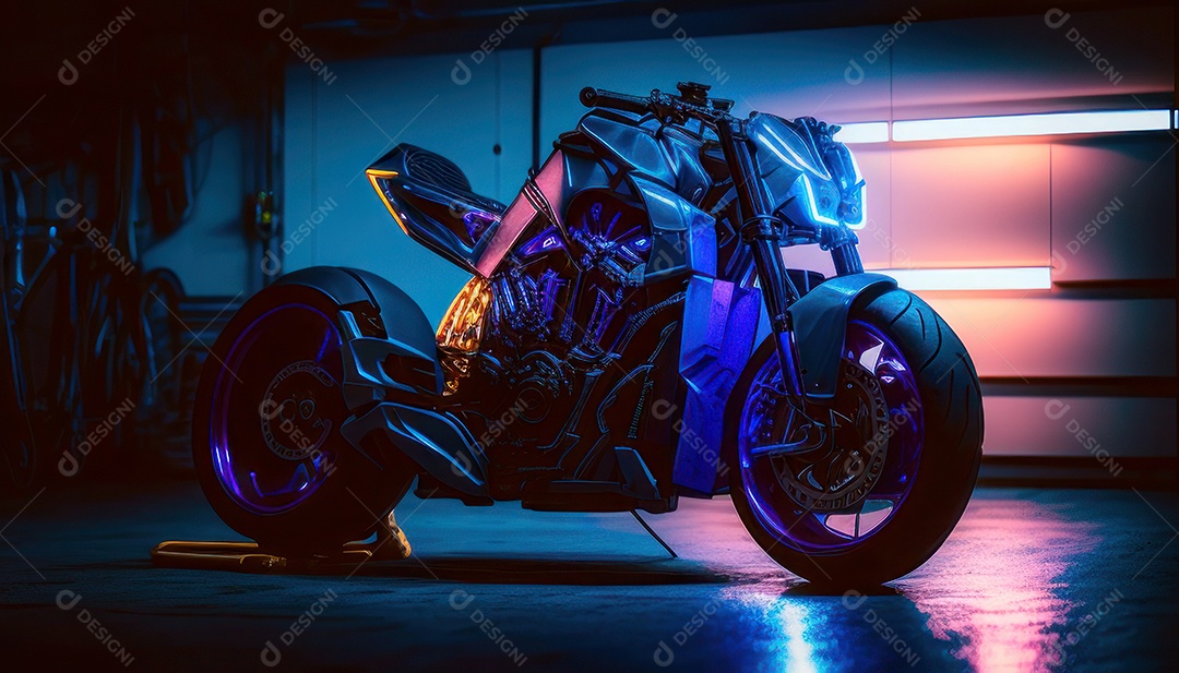 Moto esportiva sobre rua deserta.