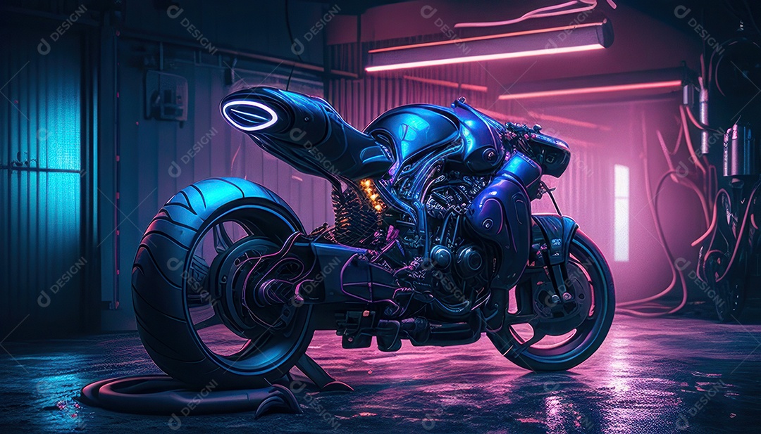 Moto esportiva sobre rua deserta.