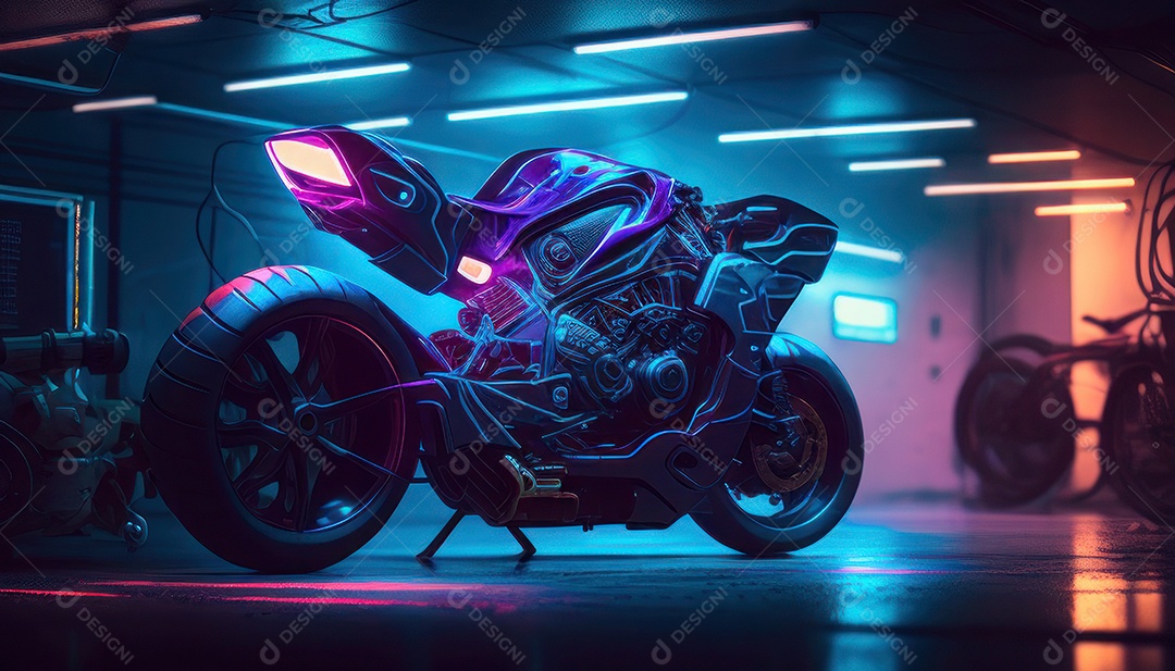 Moto esportiva sobre rua deserta.