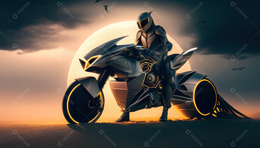 Moto esportiva sobre rua deserta.