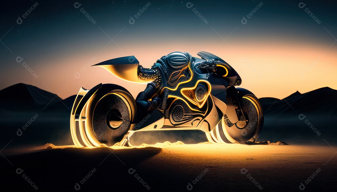 Moto esportiva sobre rua deserta.