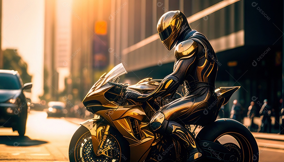 Pessoa jovem pilotando sua motocicleta.