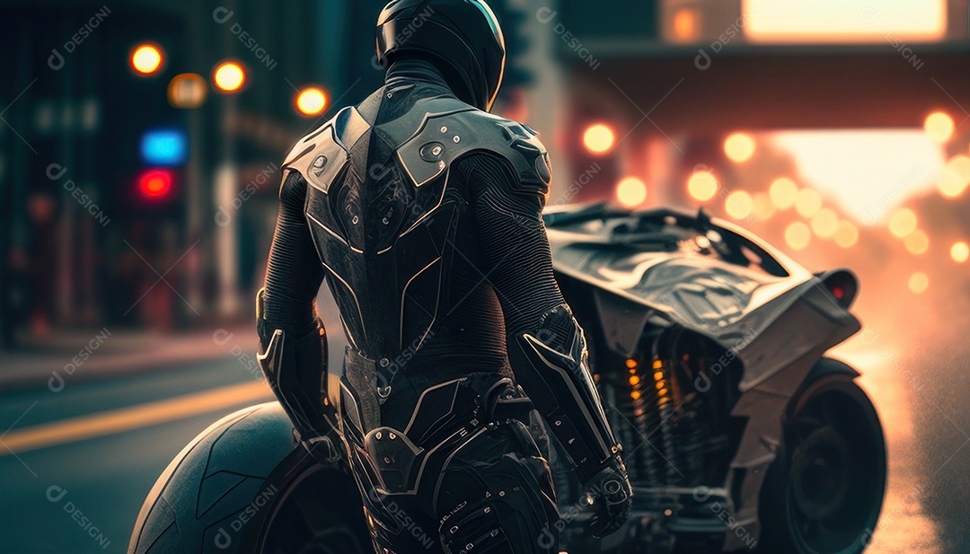 Imagem realista de pessoa pilotando moto.