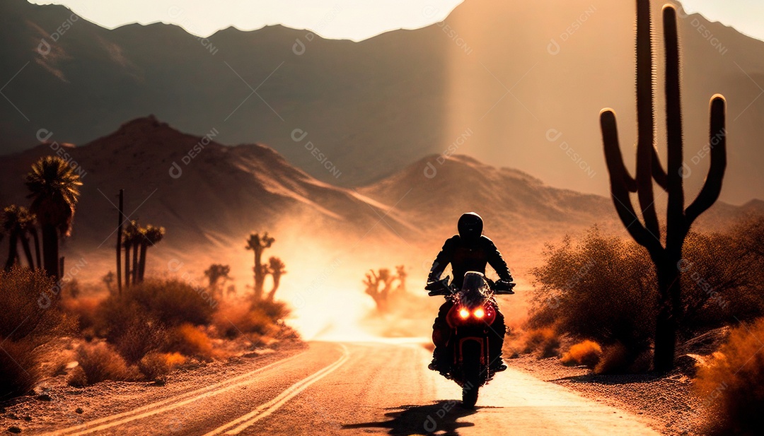 Imagem realista de pessoa pilotando moto.