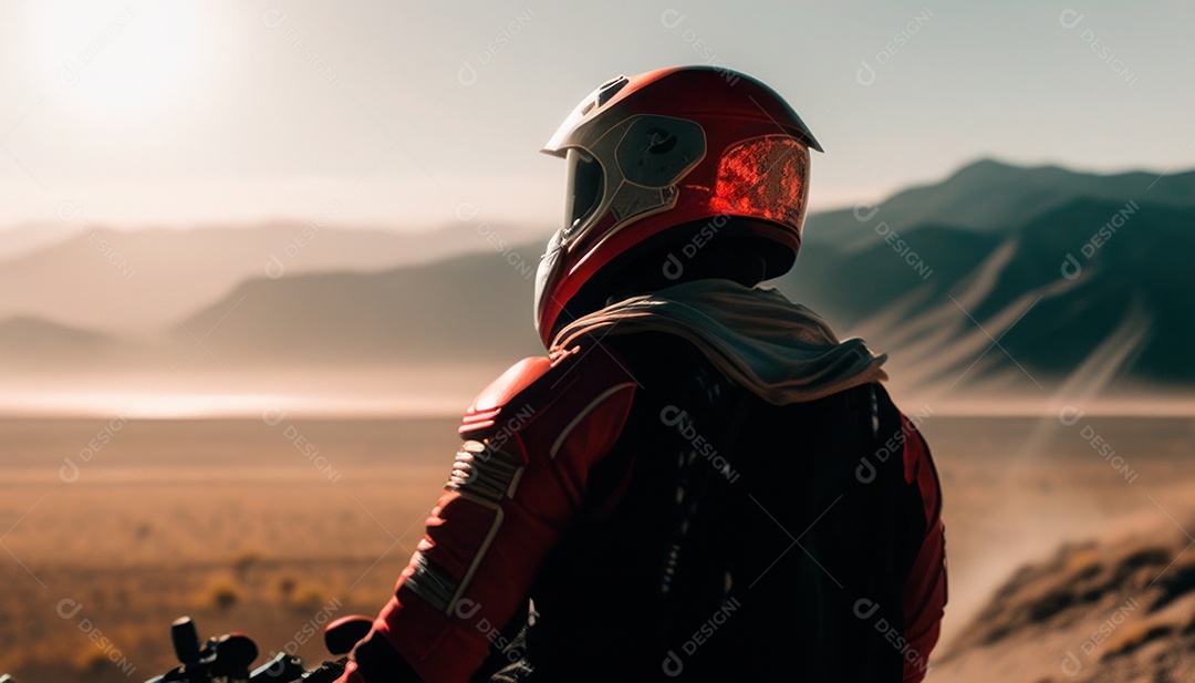 Imagem realista de pessoa pilotando moto.